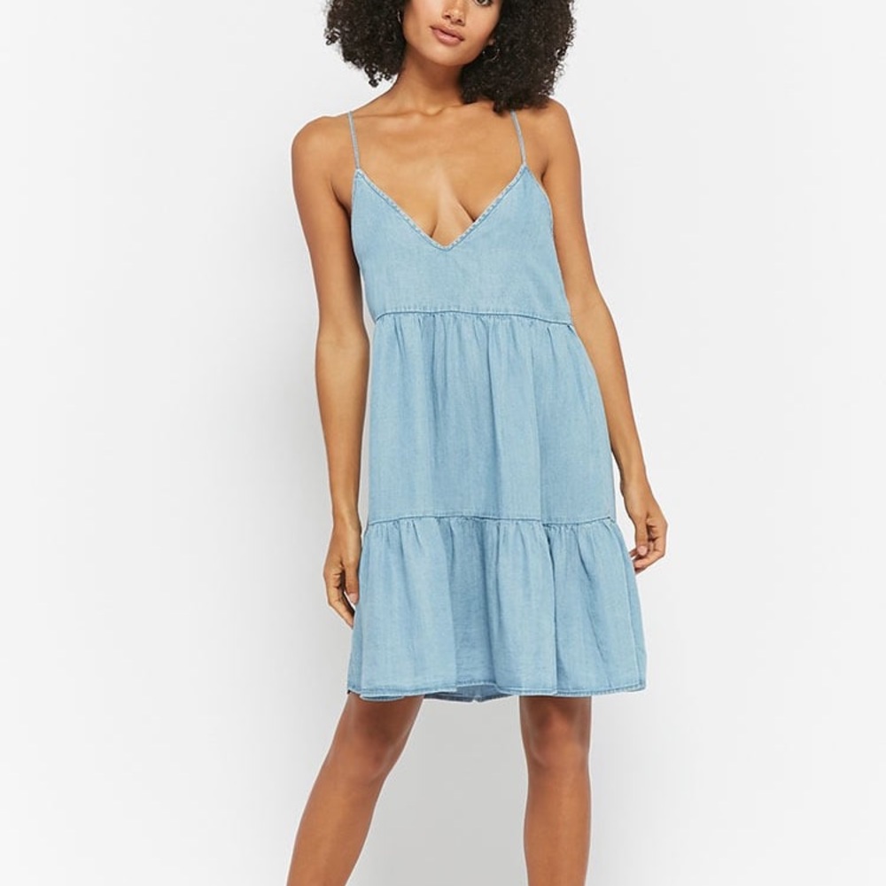 Chambray lace up dress